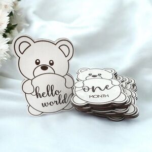 Baby Milestone Teddy Bear Prop – Wooden Monthly Markers for Newborn Photos